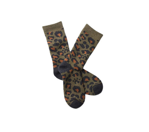 Pile Leopard Crew Socks | D. Olive