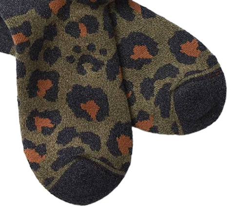 Pile Leopard Crew Socks | D. Olive