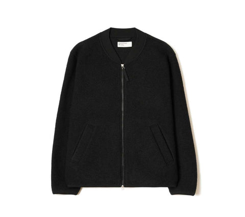 Zip Bomber Jacket | Black Wool Fleece